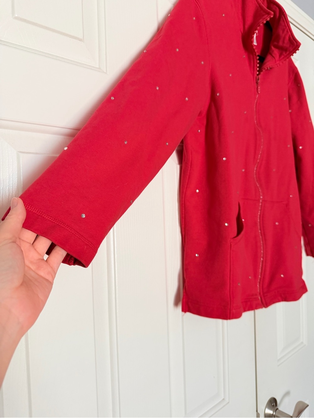 Vintage Quacker Factory Red Rhinestone Zip-Front Jacket - Picture 7 of 10